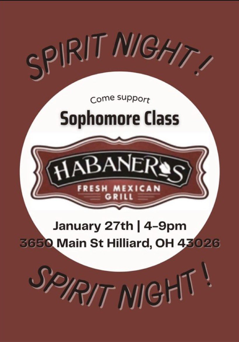 Head out to the Habaneros on Main Street this Thursday to support Sophomore Cabinet🌮🌯