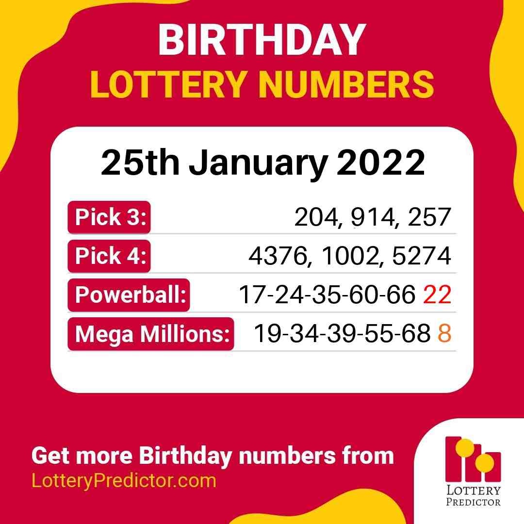 Birthday lottery numbers for Tuesday, 25th January 2022
#lottery #powerball #megamillions
https://t.co/JSxRiLZnkr https://t.co/6dsa8udXDa