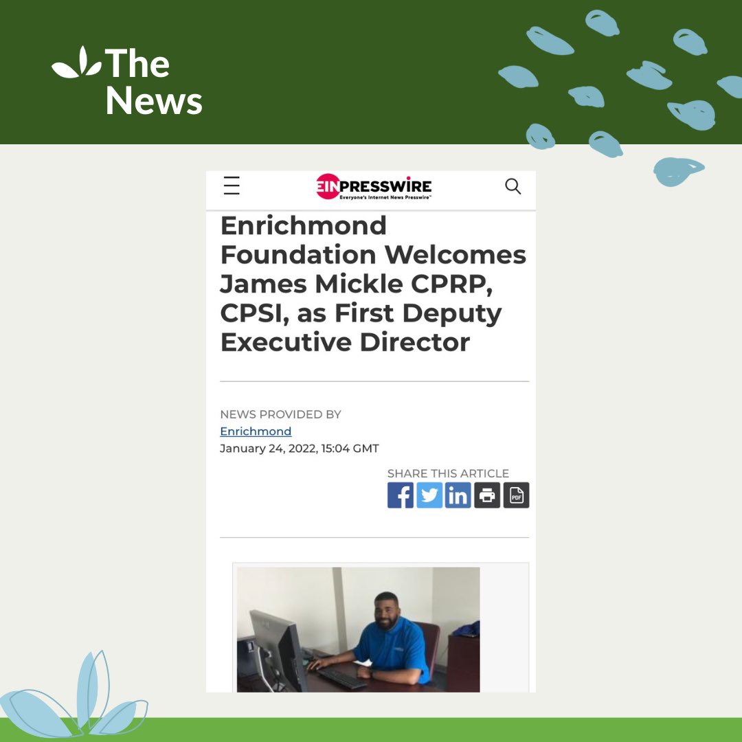 The Enrichmond Foundation is pleased to announce James Mickle CPRP, CPSI, as our new Deputy Executive Director. 👏 James has incredible expertise in public space work, and an impressive set of skills that makes him a great addition. 

We're so excited to have you on board, James.