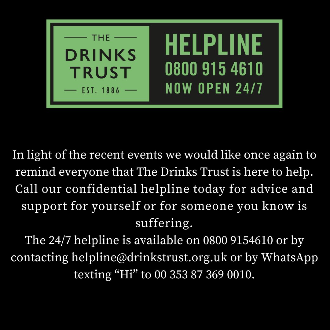 The 24/7 helpline is available on 0800 9154610 or by contacting helpline@drinkstrust.org.uk or by WhatsApp texting “Hi” to 00 353 87 369 0010

For more information about our helpline services click here: wellness.drinkstrust.org.uk/helpline-spect…