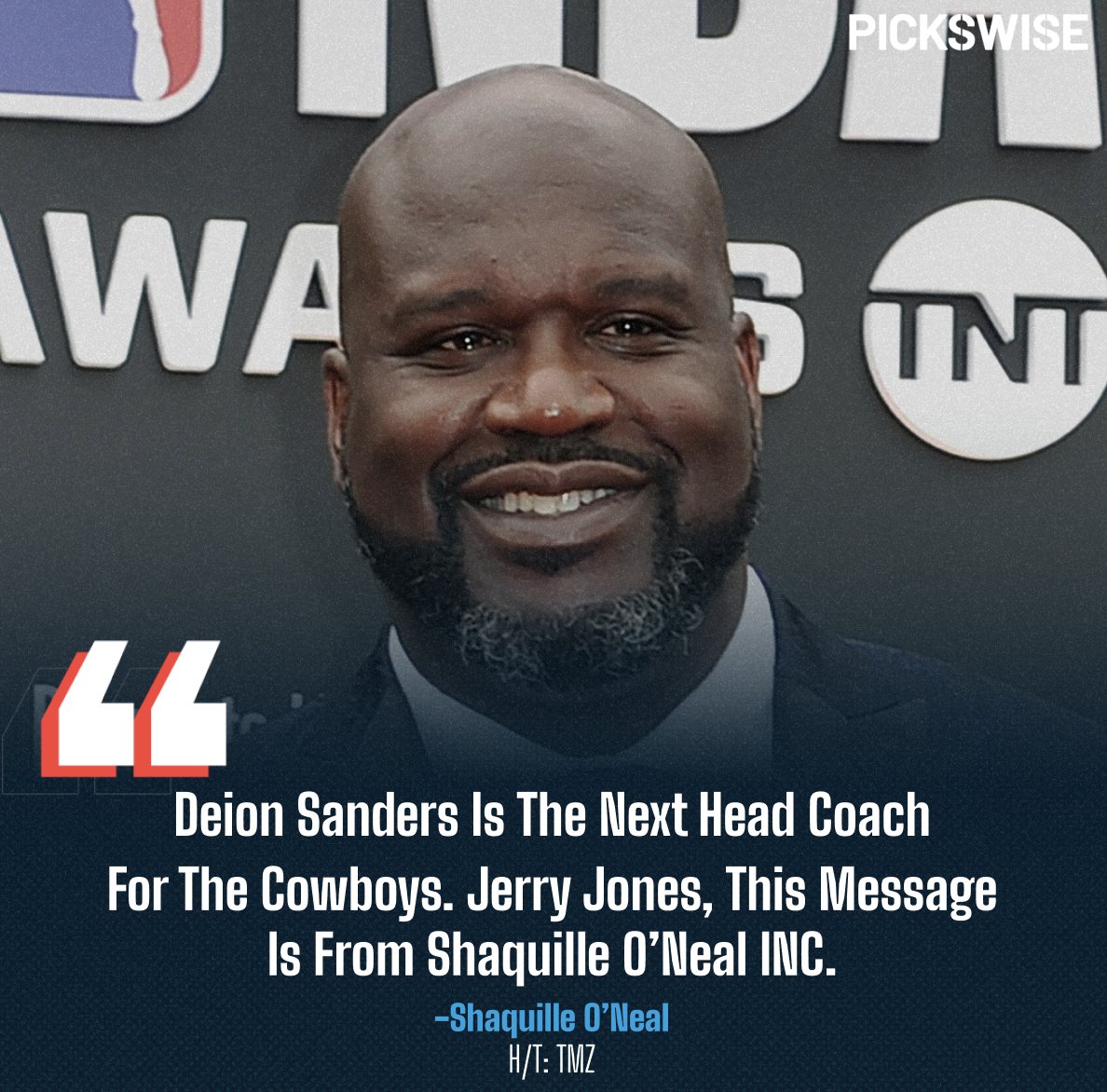 Pickswise's tweet photo. Shaq wants Deion Sanders to the be the next Head Coach in Dallas 👀 https://t.co/9Y3xFyaUQy