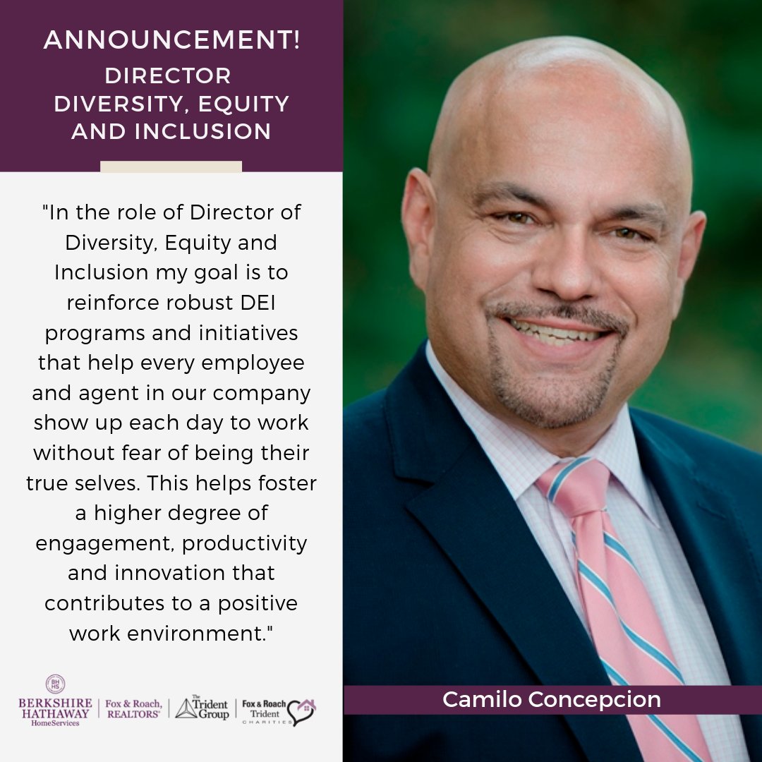 Under Camilo’s leadership and our Diversity Leadership Council, we are focused on creating a great place to work, so great work can take place! 

#bhhsfoxroach #bhhsrealestate #leadership #newdirector