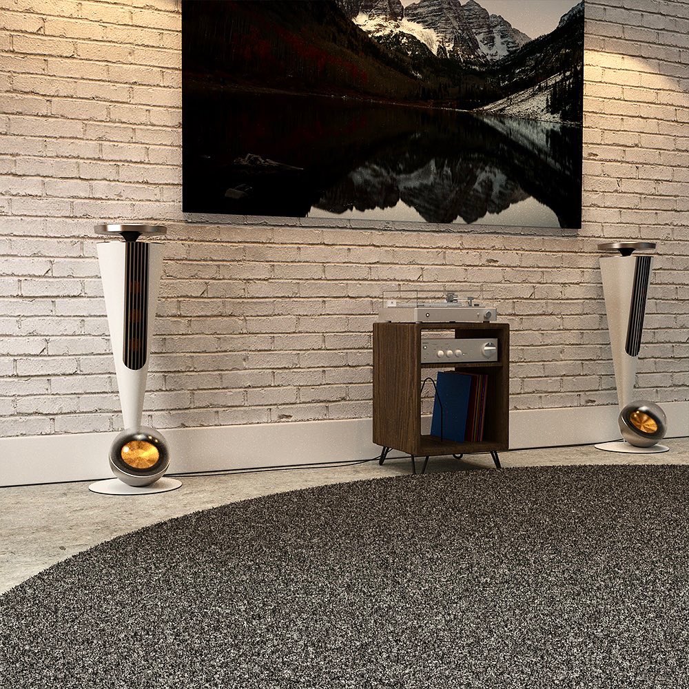 CorneliusDesign's tweet image. New style direction for Klipsch reference speakers. We utilised a ported spherical subwoofer enclosure with glass cover &amp;amp; a conical upright containing 3 midrange speakers capped with a 360 degree horn tweeter, creating a dynamic but functional silhouette.

#cgi #productrender