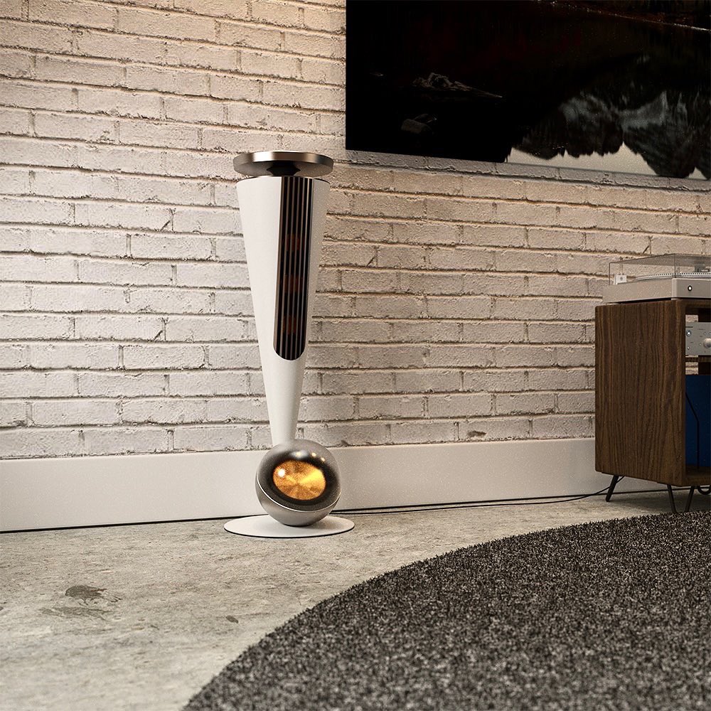 CorneliusDesign's tweet image. New style direction for Klipsch reference speakers. We utilised a ported spherical subwoofer enclosure with glass cover &amp;amp; a conical upright containing 3 midrange speakers capped with a 360 degree horn tweeter, creating a dynamic but functional silhouette.

#cgi #productrender
