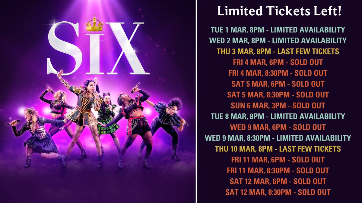 🎶Listen up let me tell you a story... 🎤

There are extremely few tickets left for <a href="/sixthemusical/">SIX 👑</a> here in #Guildford, with most shows now sold out!

If you want to see these six stunning Queens, you better hurry up and get your tickets quick!👑
yvonne-arnaud.co.uk/whats-on/six
#Six