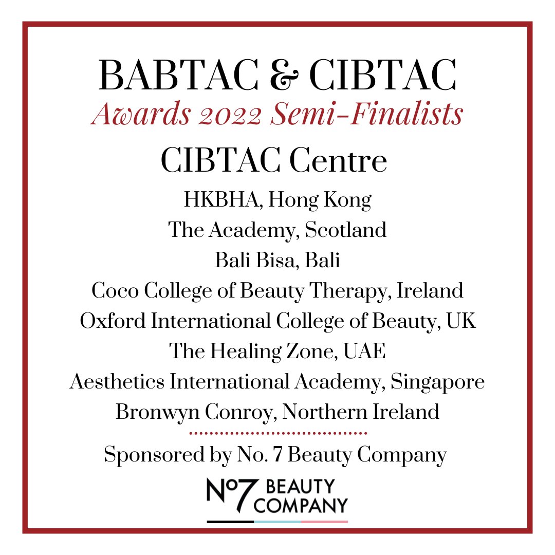 We’re excited to announce the first set of CIBTAC semi-finalists - CIBTAC Centre and CIBTAC Endorsed Centre. Representing the best in beauty education from around the world. Thank you to our wonderful sponsors @no7uk and <a href="/k_d_cosmetics/">Katherine Daniels</a>