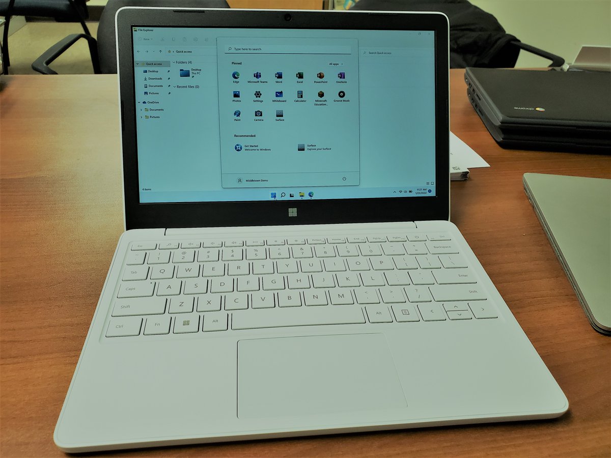 I obtained a demo <a href="/Microsoft/">Microsoft</a> Surface SE laptop.  Looks, feels, and is priced like a Chromebook, but runs Windows 11.  Pretty impressive.  Not sure if @MTPSPride will be deploying these anytime soon, but we are always exploring all of our options. #CloudComputing #edtech