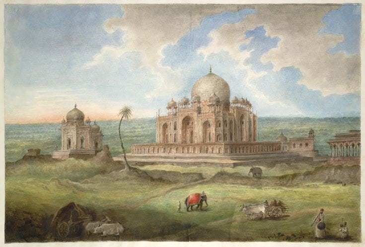 The tomb of the Emperor Humayun with surrounding tombs and pavilions c 1815 SitaRam 
bl.uk/onlinegallery/…
#Painting 
#Humayuntomb
