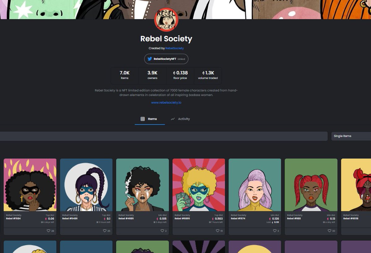 ShardiB2's tweet image. This is my favorite project that I have been accumulating, have 9, should have 50 TBH but have been diversifying...

@RebelSocietyNFT ..   this is also my PFP currently

Still under .15 $ETH, I love the art and the attitude

(I am not paid to tweet ANY of these NFT projects)