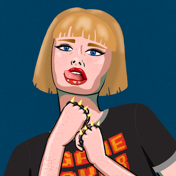 CollardMa's tweet image. Starting off the morning right with this @WomenandWeapons NFT. Welcome to my world WAW #428. #womeninNFT #gameover #girlsrule