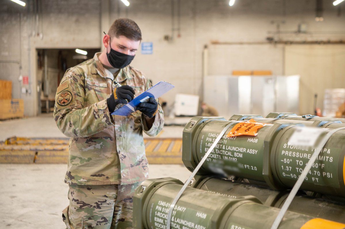 DeptofWar's tweet image. .@usairforce airmen and civilians from the 436th Aerial Port Squadron prepare cargo in support of Ukraine at Dover Air Force Base, Del.
