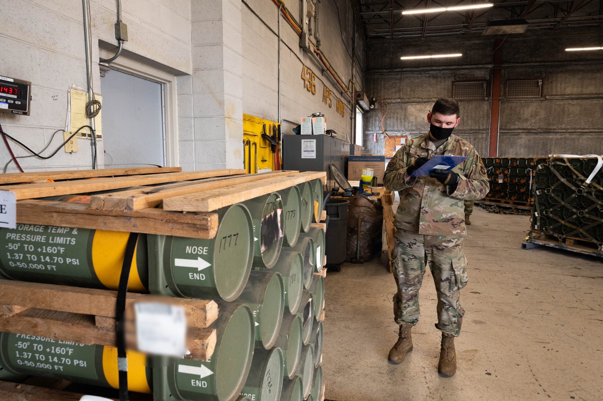 DeptofWar's tweet image. .@usairforce airmen and civilians from the 436th Aerial Port Squadron prepare cargo in support of Ukraine at Dover Air Force Base, Del.
