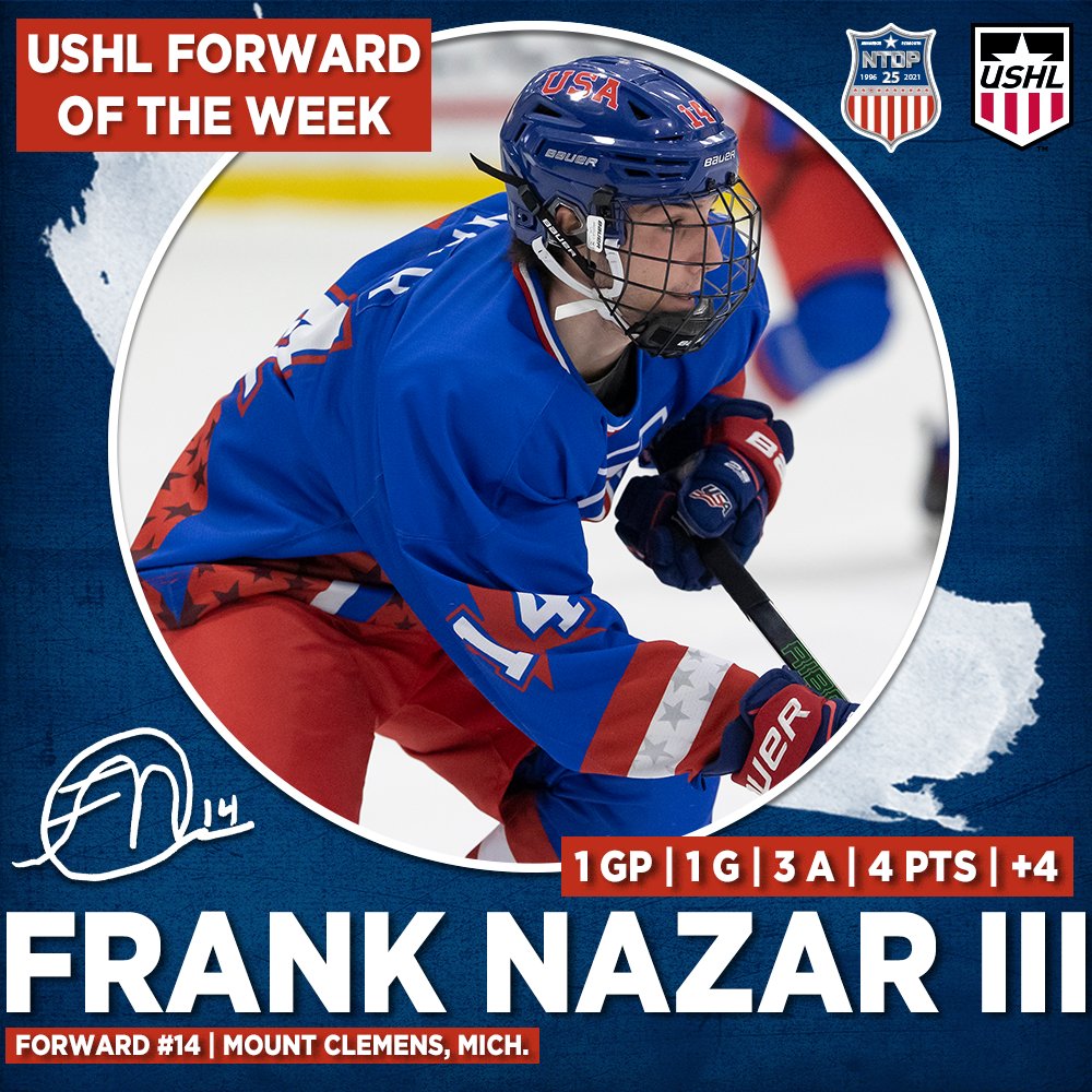 With a monster four-point game Saturday night, Frank Nazar was named <a href="/USHL/">USHL</a> Forward of the Week!

Congrats, Frankie! 👏