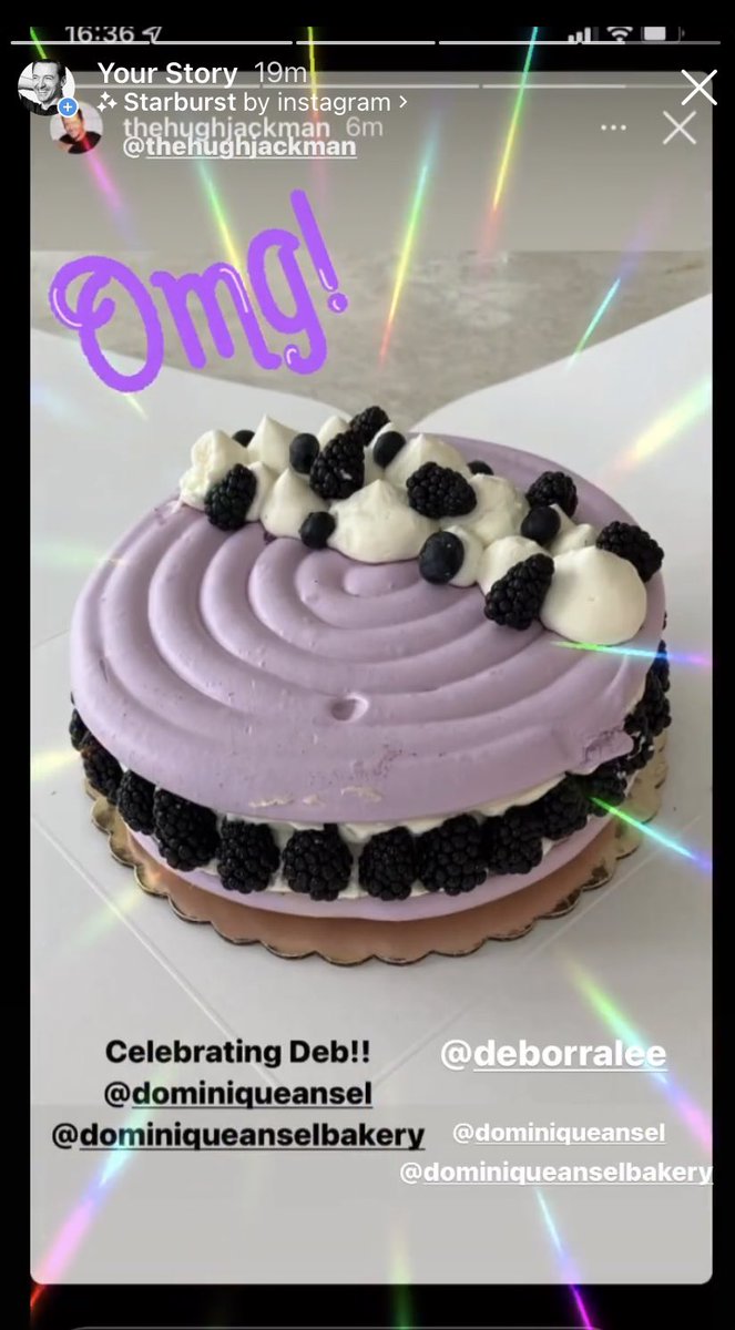 What a delicious way to celebrate 💜 
#hughjackman #deborraleefurness #cake @DominiqueAnsel @DABJapan 

📷 @RealHughJackman Instagram stories @Deborra_lee celebration