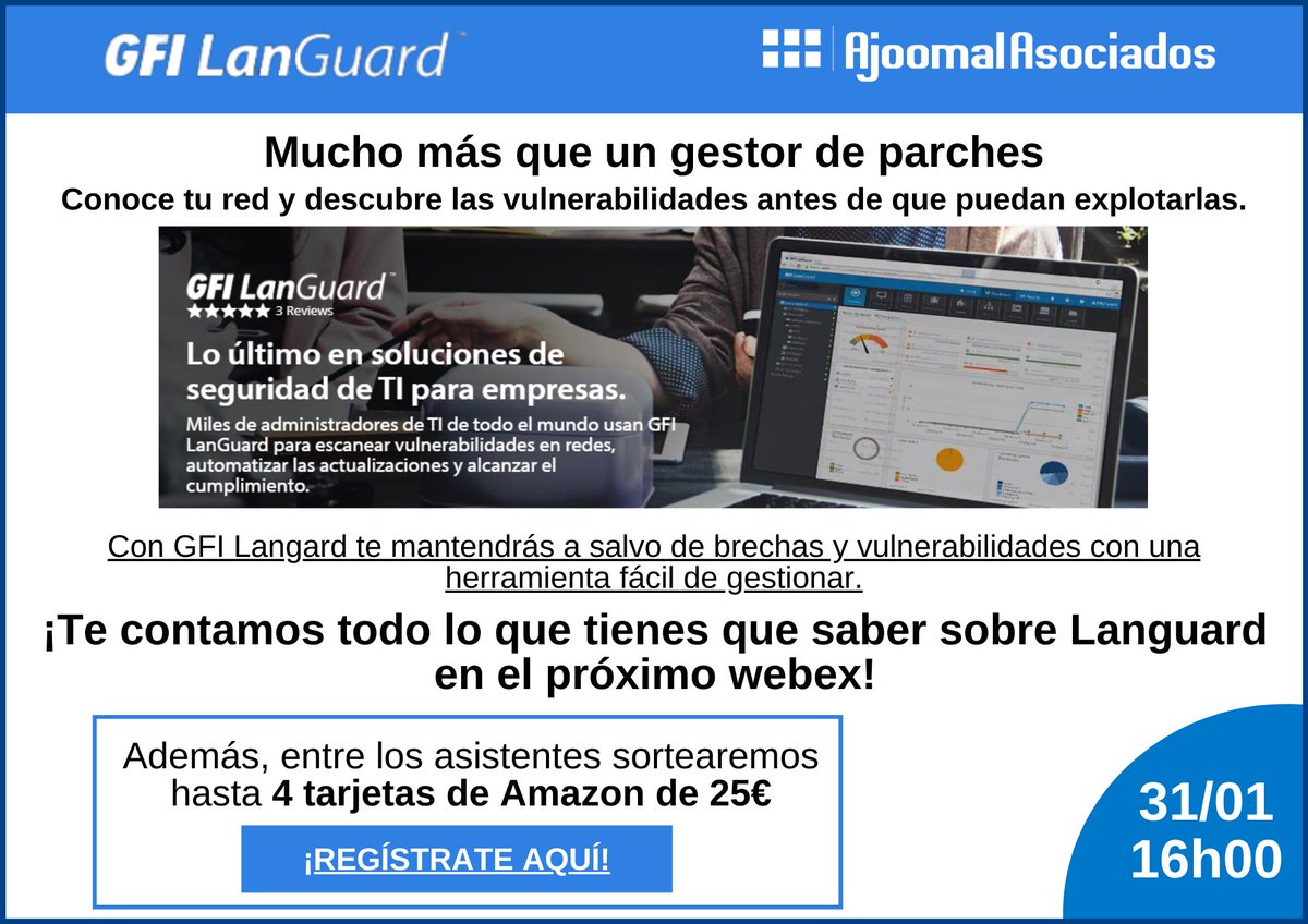 Si quieres saber todo sobre GFI LANGUARD, ¡este es el webex perfecto!
¡Regístrate YA!
lnkd.in/dkHbnKZ3