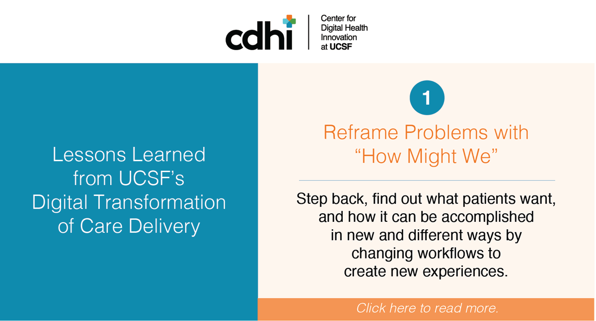 UCSFCDHI's tweet photo. Digital Transformation of Care Delivery - Lesson 1/9: By asking “How Might We” @UCSFHealth is able to provide better at-home care for transplant patients. Find out how: https://t.co/ERIx9YhpOP #digitaltransformationlessons #digitalhealth #kidneytransplant #lungtransplant https://t.co/Xv2w0baTq5