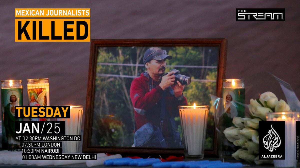 AJStream's tweet photo. On today’s show we discuss the risks faced by journalists in Mexico and the killings of three Mexican journalists this month. What's the government doing to hold those responsible accountable? What questions do you have for our panel of experts? https://t.co/0WFgUeNvZ8