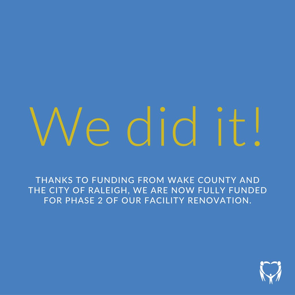 TFSNC's tweet image. We're so excited to share that thanks to funding from @WakeGov and @RaleighGov, we are now fully funded for Phase 2 of our facility renovation. Coupled with generous donations from several foundations, this funding paves the way for much needed improvements. #tfsnc