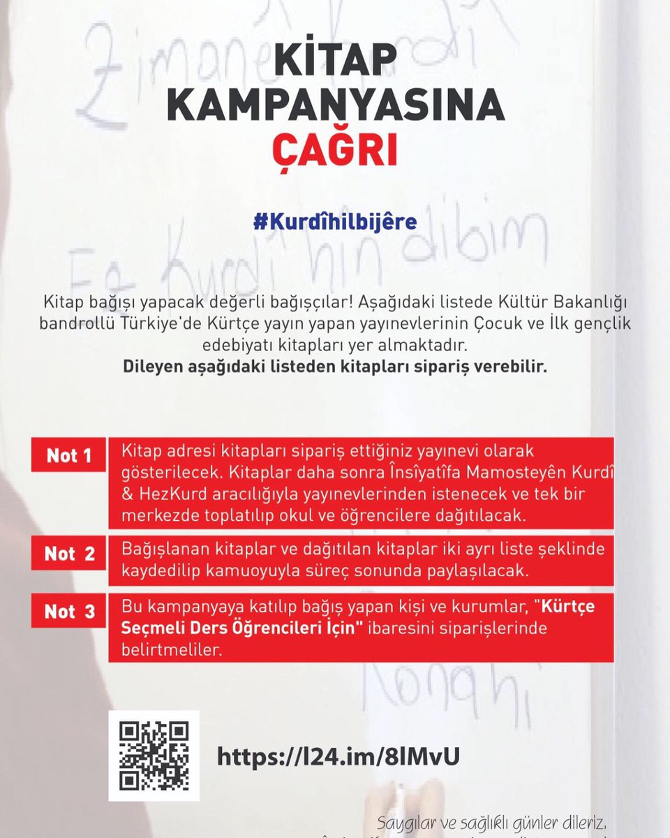 l24.im/8lMvU

Tüm çocuk kitaplarımızı kampanya dahilinde %50 indirimli bir şekilde satın alıp çocuklara ulaştırabilirsiniz. Daha fazla bilgi için aşağıdaki numaradan ulaşabilirsiniz.

BO TÊKILÎYÊ: 05059937283
morizarok.com
#kurdihilbijere