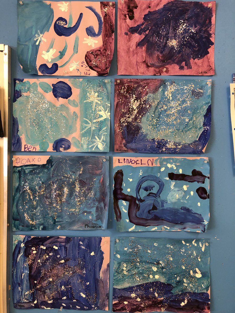 MsLaurenMax's tweet photo. In Room 101, we love process art! It allows our artists’ unique ideas to shine through. These are our Winter paintings. Some are of wind blowing, some are snowmen, some are a winter blizzard and some are abstract! Each is different and we think that’s really special! @tdsb https://t.co/cXbDmMhWLn