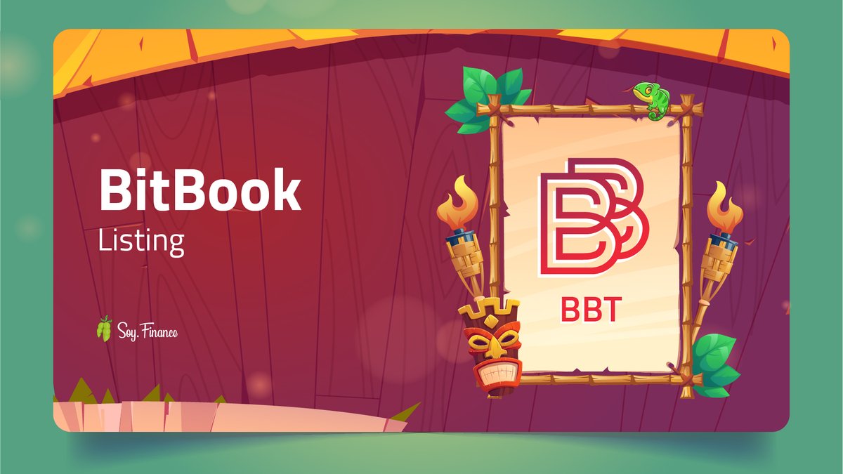 #BitBook is Listed on SOY Finance 🦥

🚀 $SOY - $BBT Trading | Live NOW!
🌱 2x Boosted Farming | Live NOW!

Trade &amp; Farm #BBT on:
➡️ soy.finance

Join our Community:
➡️ t.me/Soy_Finance