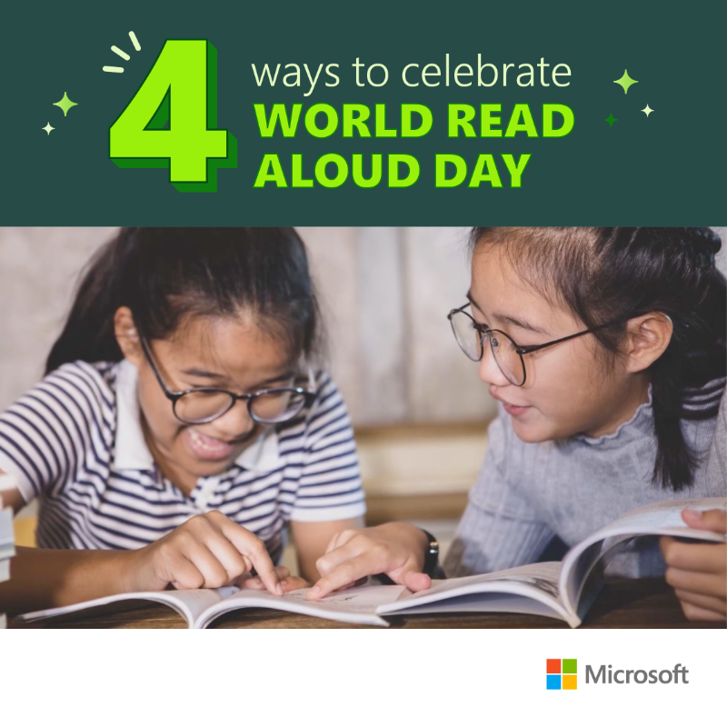 MicrosoftEDU's tweet photo. This #WorldReadAloudDay, we're teaming up with @litworldsays to bring stories to life.

Here are 4️⃣ ways you can join the celebration!

📚 Read or share a story
📣 Practice using your voice
👂 Be a good listener
💪 Empower student voices
 
https://t.co/q3iIP01fFb

#MicrosoftEDU