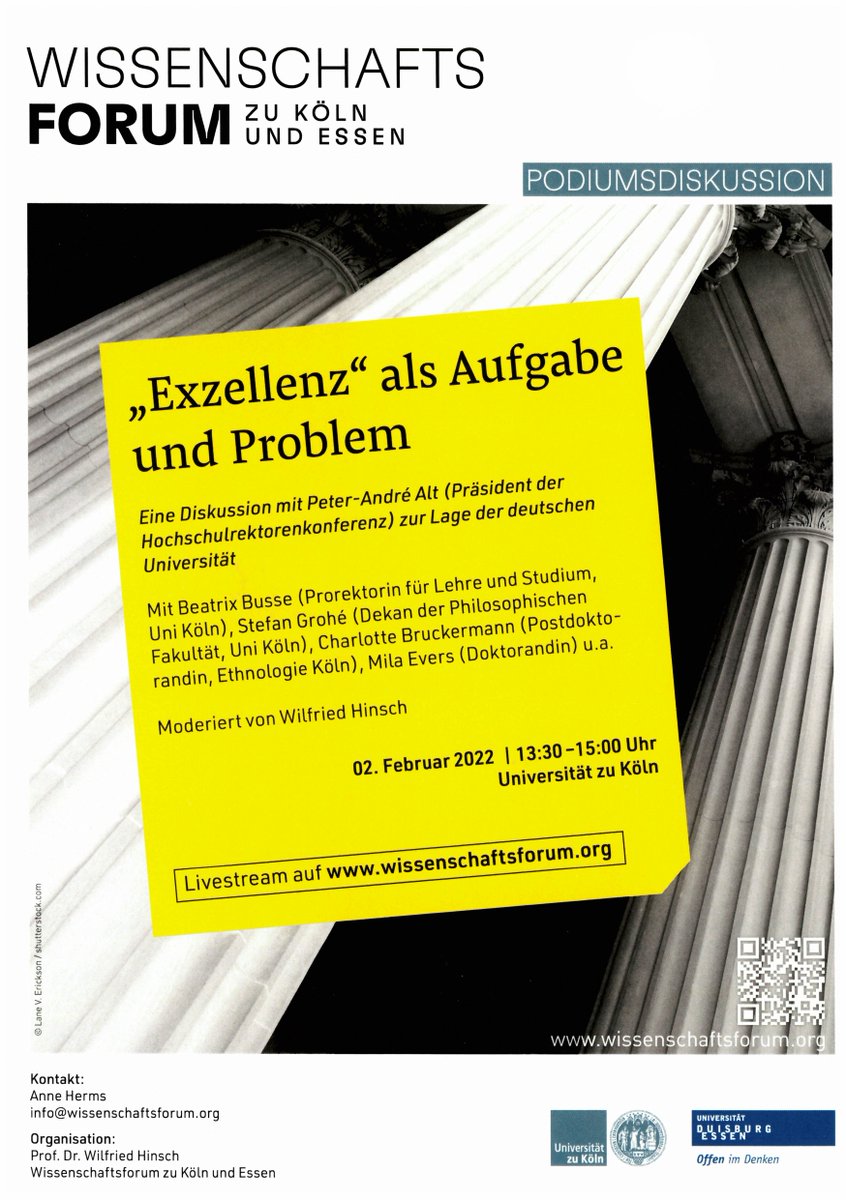 Am 02.02.2022 ist es soweit: Peter-André Alt, Präsident der HRK, diskutiert mit Mitgliedern der Universität zu Köln über die Lage der deutschen Universität. Neugierig? Hier findet ihr Infos zu den Podiumsgästen und den Livestream 👉 wissenschaftsforum.org/medien/streams