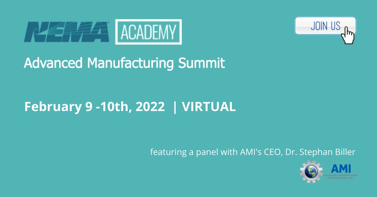 Join Dr. Stephan Biller for a panel at the upcoming NEMA Virtual Advanced Manufacturing Summit to discuss the current state of advanced manufacturing and the near, mid, and long-term challenges for the U.S. industry Feb 10 from 11:15 am-12:15 Sign up here: lnkd.in/dpmfPnAQ