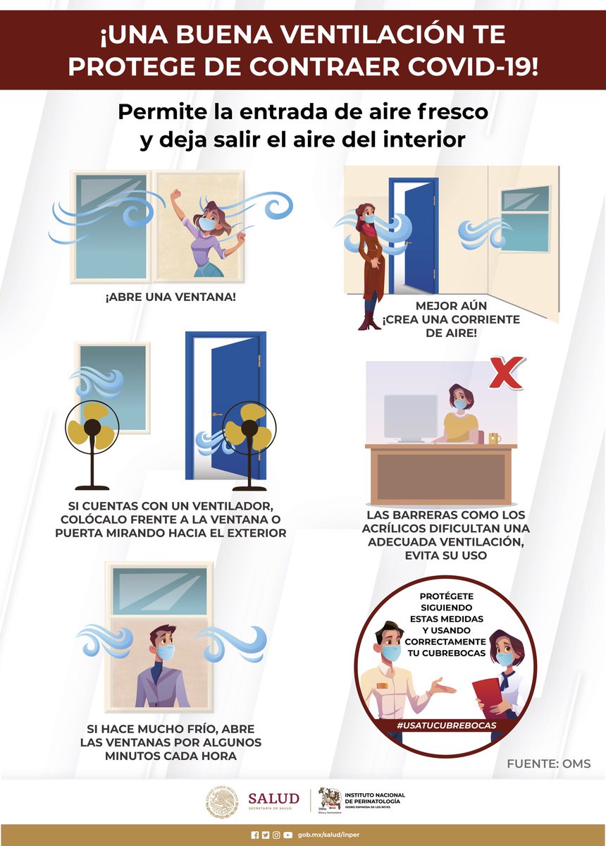 INPer_mx's tweet image. Una buena #ventilación disminuye el riesgo de contagio por #COVID_19

#ventila #aire #cubrebocas #omicron #coronavirus #omicron #covid #covid19