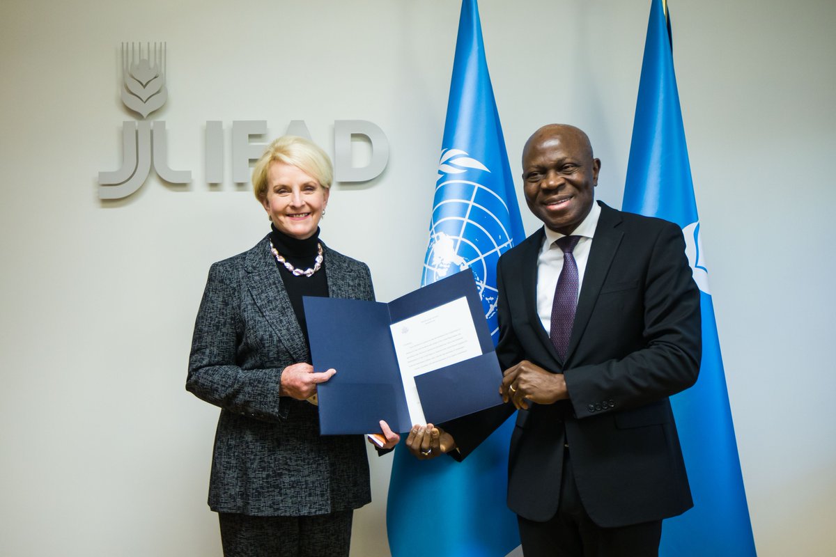 IFADPresident's tweet photo. Very pleased to meet with @cindymccain, the new @USUNRomeAmb. The U.S. has long been a strong supporter of @IFAD and we look forward to strengthening our partnership through promoting #FoodSystems transformation, tackling the climate crisis &amp; reducing hunger and poverty @USUNRome https://t.co/BXVRd8Ujrj