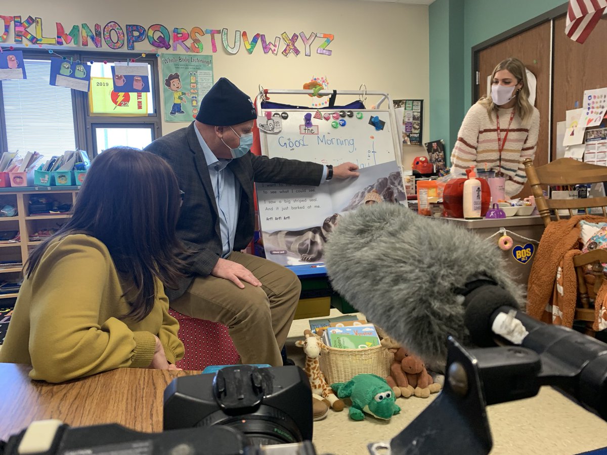 acgoodyear's tweet photo. #Minnesota Governor Tim Walz and Lt Governor Peggy Flanagan reading to students at Hilltop Elementary School in Inver Grove Heights @CaroRCummings @WCCO https://t.co/kHvQO42tJc
