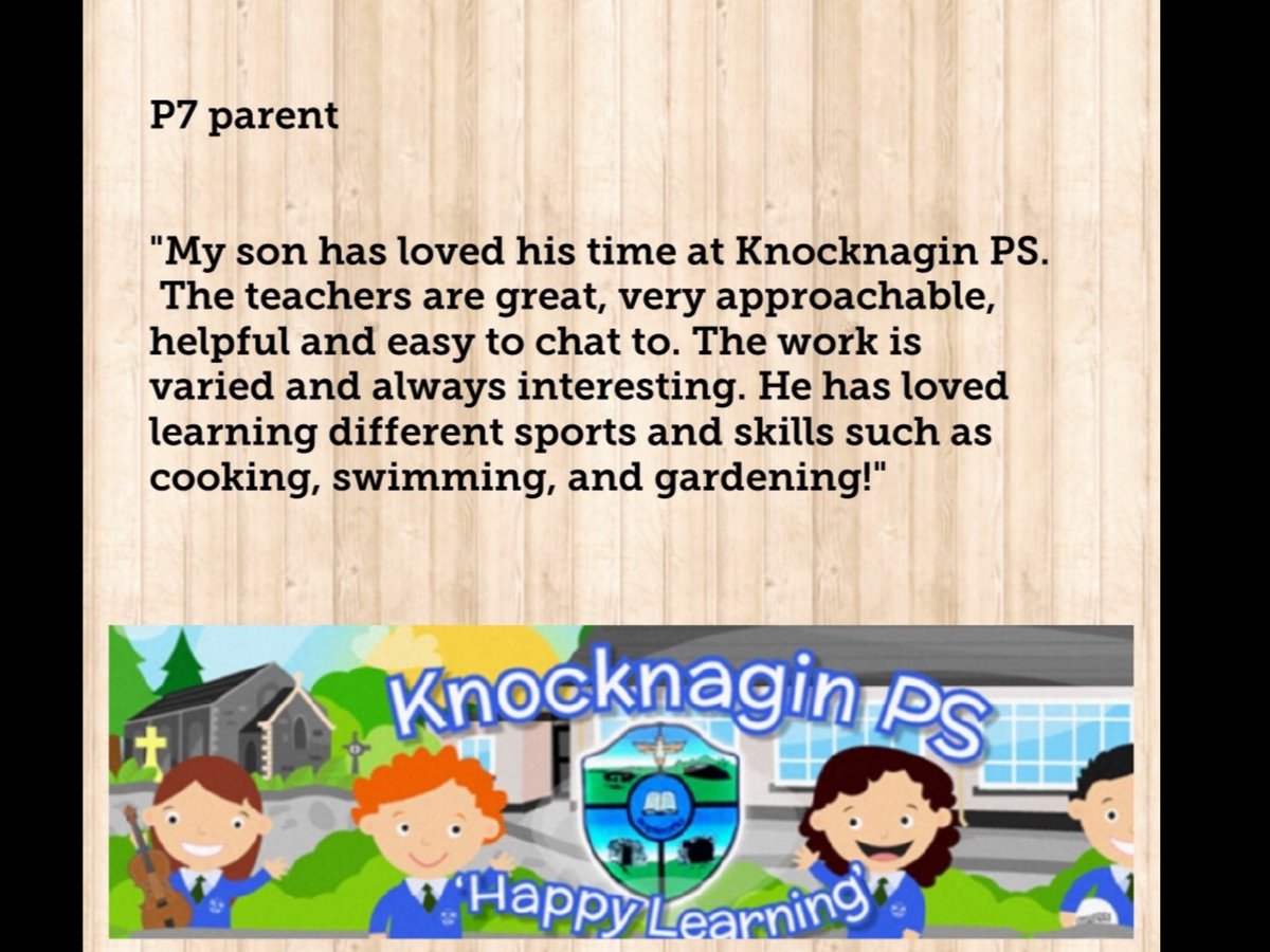 🌟🌟 Parent Testimonials 🌟🌟
Please take a look at what our parents and school community have to say about Knocknagin PS.

Admissions close this Friday 28th.
<a href="/FKnocknagin/">friends of knocknagin</a> <a href="/DesertmartinGAC/">Desertmartin GAC</a> 

eani.org.uk/admissions

knocknagin.com