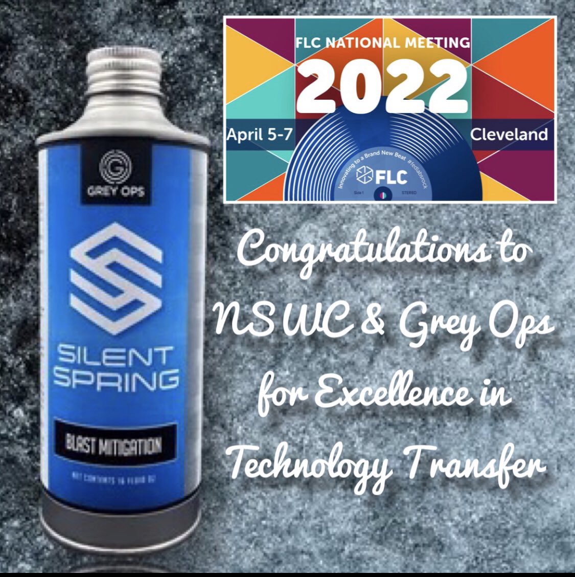 HUGE congratulations to Christopher Wilhelm, Steve Luginbill, <a href="/GreyOpsUS/">Grey Ops</a> , &amp; NSWC Indian Head for winning the 2022 “Excellence In Technology Transfer” award from the <a href="/federallabs/">FLC</a> 

This award recognizes work done on Silent Spring.

#TechTransfer #Navy #Maryland #marylandbusiness