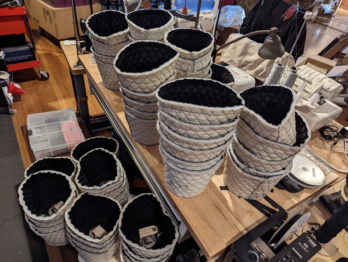 Sons of the Desert fez production continues... and will continue for many more days. The first orders are starting to ship now. We're nearly done with all embroideries but we have lots of sewing still to do.