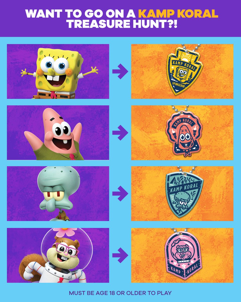 SpongeBob's tweet photo. Are you ready, treasure hunters? @Nickelodeon is partnering with @GoGeocaching to release seven limited-edition Kamp Koral character trackables!
 
Request yours today and learn more at https://t.co/r9inbYFsHv
 
#KampKoralCache https://t.co/WqDgFwTWNV