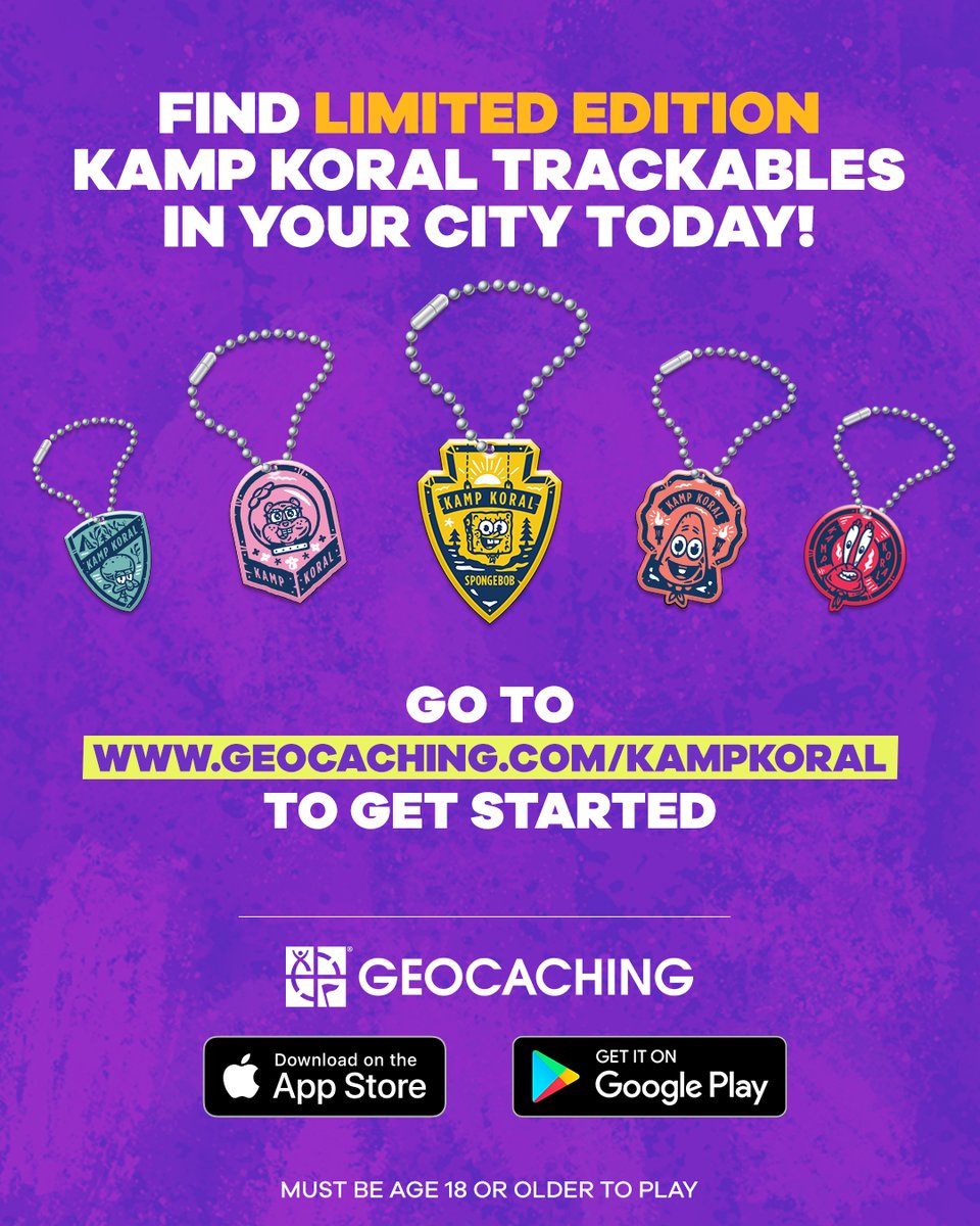 SpongeBob's tweet photo. Are you ready, treasure hunters? @Nickelodeon is partnering with @GoGeocaching to release seven limited-edition Kamp Koral character trackables!
 
Request yours today and learn more at https://t.co/r9inbYFsHv
 
#KampKoralCache https://t.co/WqDgFwTWNV