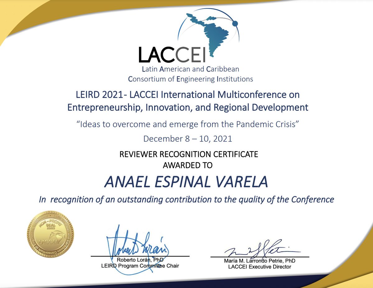 AnaelEspinalHN's tweet photo. Siempre es un honor participar como miembro del Comité Técnico de Revisores de #LEIRD de @laccei.
#Ingeniería #Innovación #Emprendimiento #Desarrollo https://t.co/TPZtVtAlIR