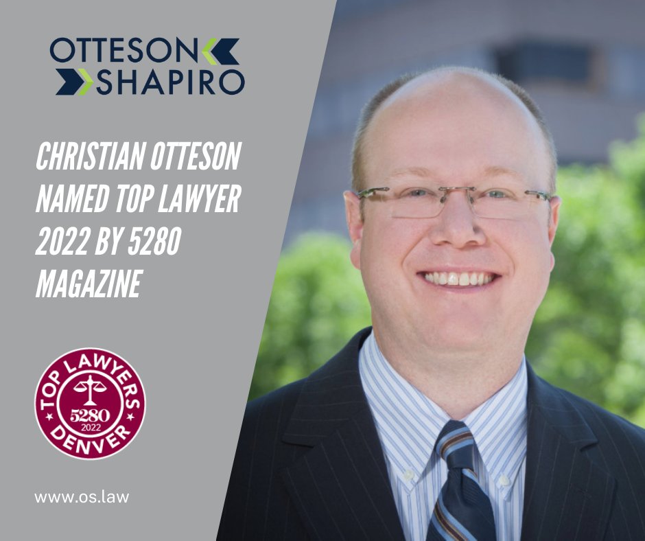 Otteson Shapiro Partner Christian Otteson has been named Top Lawyer 2022 by <a href="/5280Magazine/">5280 Magazine</a>. He is recognized in the “Banking” category. Learn more about this Top Lawyer award and read 5280's January issue here: bit.ly/3K94rnk

#denverlawfirm #banking #legalawards #oslaw