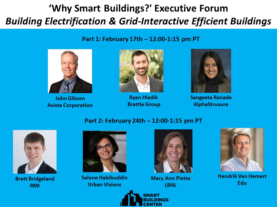 SBC_PacTower's tweet image. Join us Feb 17th &amp;amp; 24th for a two-part &apos;Why Smart Buildings?&apos; Executive Forum on Building Electrification &amp;amp; Grid-Interactive Efficient Buildings! More details &amp;amp; registration link here: smartbuildingscenter.org/why-smart-buil…

#smartbuildings #buildingelectrification #gridinteractivebuildings