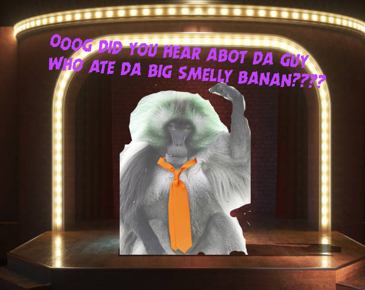 BaboonSad's tweet photo. Woaag!! Year 2040, Babon so gret!!! Best comedin, so funny! Laff!!!! https://t.co/mRqnlZbkMz