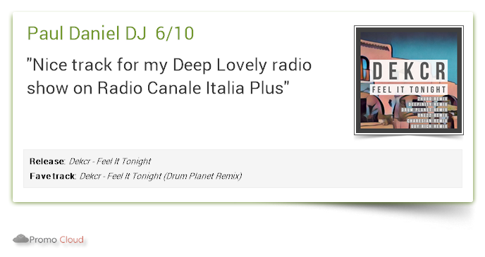 LabelWight's tweet image. Paul Daniel DJ supports: Dekcr - Feel It Tonight 6/10 #newrelease pcl.la/B1WE0G