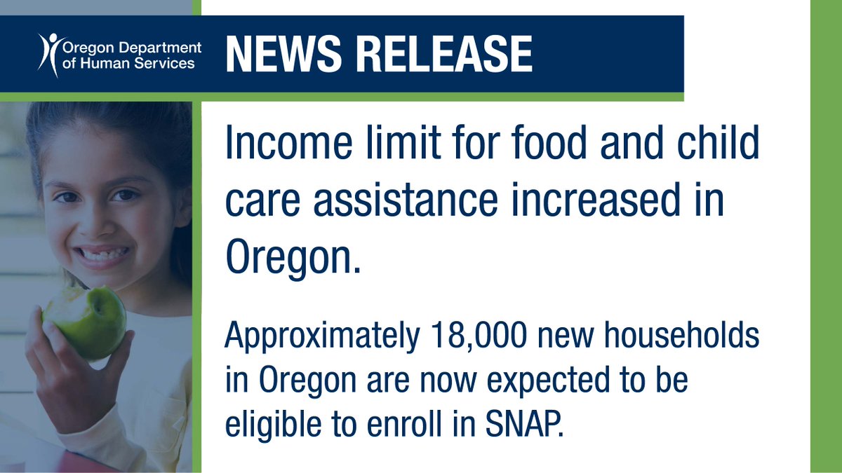 ORHumanServices's tweet image. News Release - Oregon increases income limits for food and child care assistance: oregon.gov/dhs/DHSNEWS/Ne…

#SNAP #ERDC