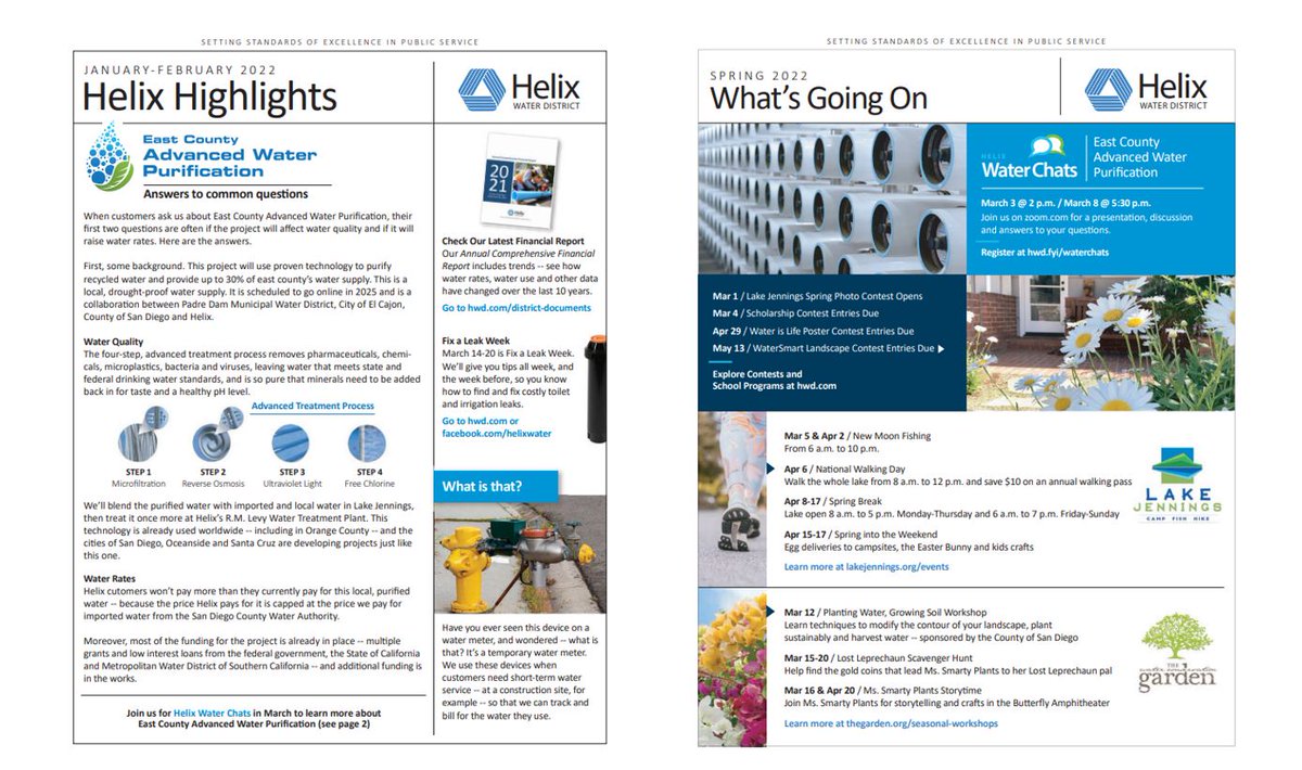 helixwater's tweet photo. 💧 Answers to common questions about East County AWP
💧 Check out our latest financial report
💧 Fix-a-Leak Week
💧 Join us for Water Chats: East County AWP in March
💧 Explore school contests 

Read our latest #HelixHighlights newsletter at https://t.co/7I3tQnfWVT. https://t.co/CyfnqKRRLu