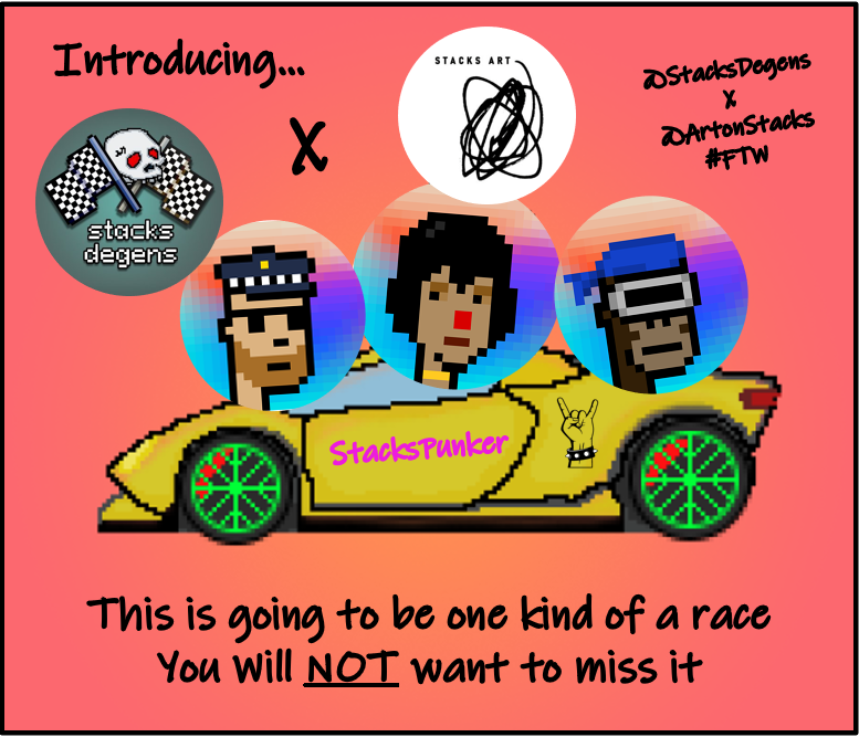 PunksOnStacks's tweet photo. They say #StacksPunks
Have a need for speed π
Luckily they found @StacksDegens
who made their dreams come true π€©
And you can now...
Take your #StacksPunk for a spin ποΈ
Now, doesn't that just sound GRAND? π
Learn more ππ»https://t.co/j3zuWUs2QK https://t.co/OgivLFPGqu