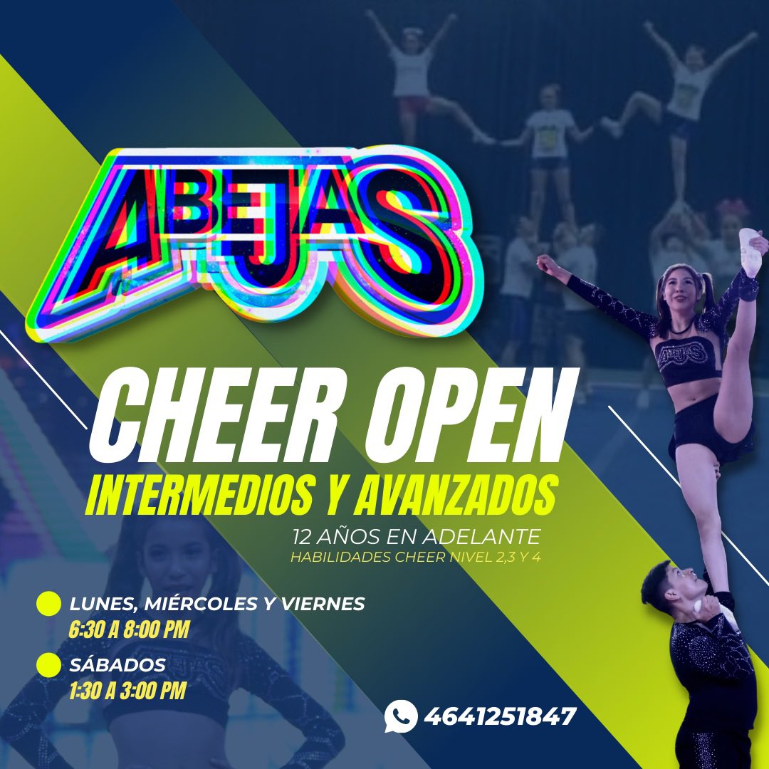 AbejasAllStars's tweet photo. CHEER OPEN / A partir de 12 años. ELEMENTOS CHEER nivel 2,3 y 4. Únete ahora! https://t.co/GPj2a33YQG