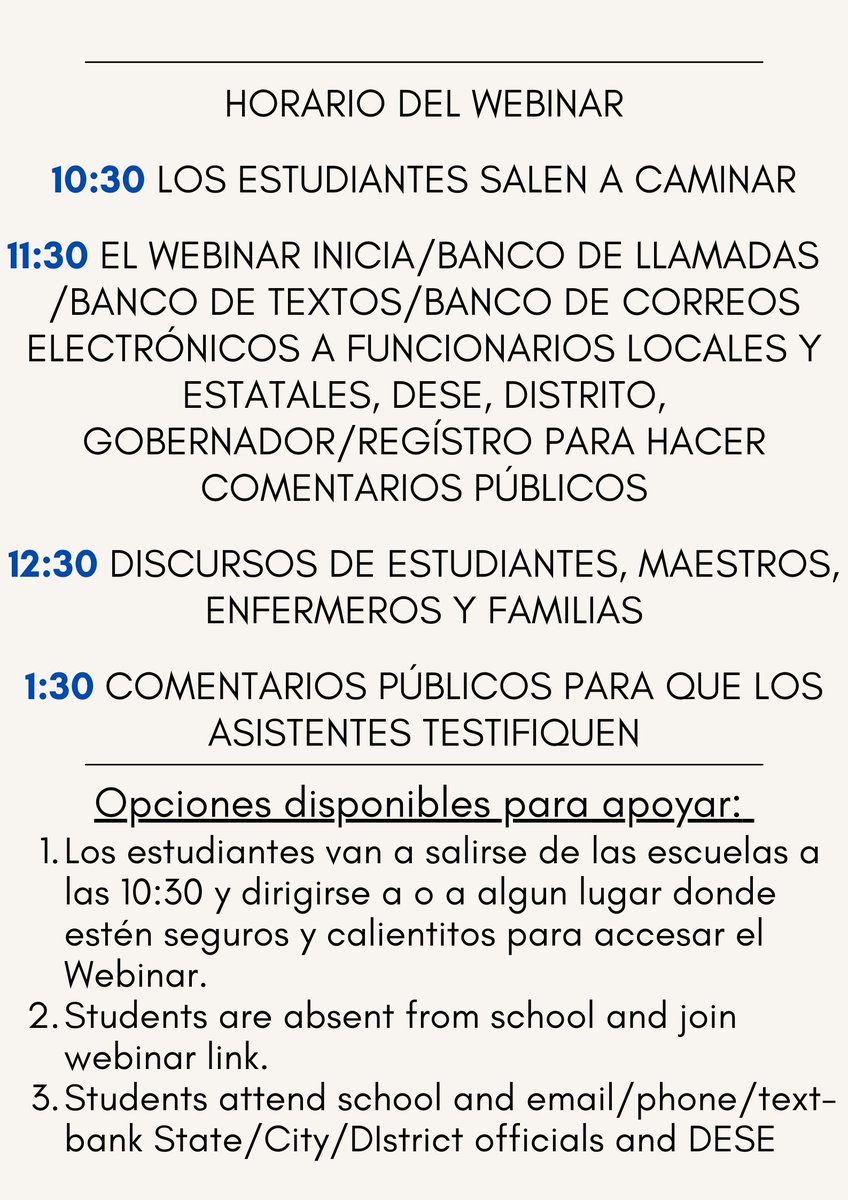 FamCOSa's tweet photo. Here are the @BSACbuzz flyers for tomorrow's walkout EN ESPANOL! 
#bospoli #COVID19 #BPSSafety https://t.co/IfHBuejquc