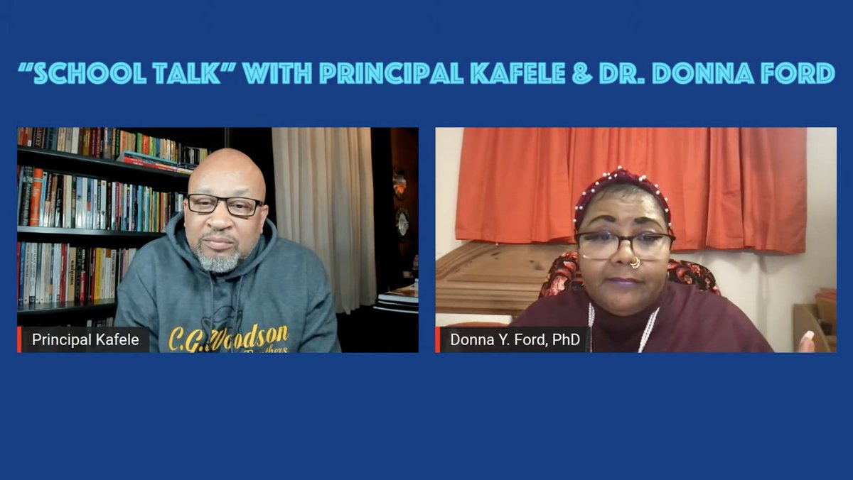 PrincipalKafele's tweet photo. Did u miss my conversation with renowned scholar, professor, @donnayford on my new platform, School Talk last night? It was a powerful conversation on culturally responsive teaching, gifted education, African American identity &amp; so much more. See it here: https://t.co/cTVBbQaJQl. https://t.co/Mj8sQElDhc