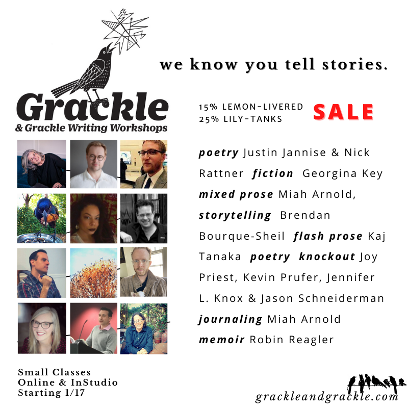 grackleswrite's tweet photo. Last minute sale to fill up the empty seats! Most classes have a couple spaces left. Take a class with talented writers who love to teach. https://t.co/i50iZD1tOj
.
.
.
#creativewriting #creativewritingworkshops #creativewritingclasses #poetry #poetryclasses #fictionclasses https://t.co/bwUR8Vi7y5