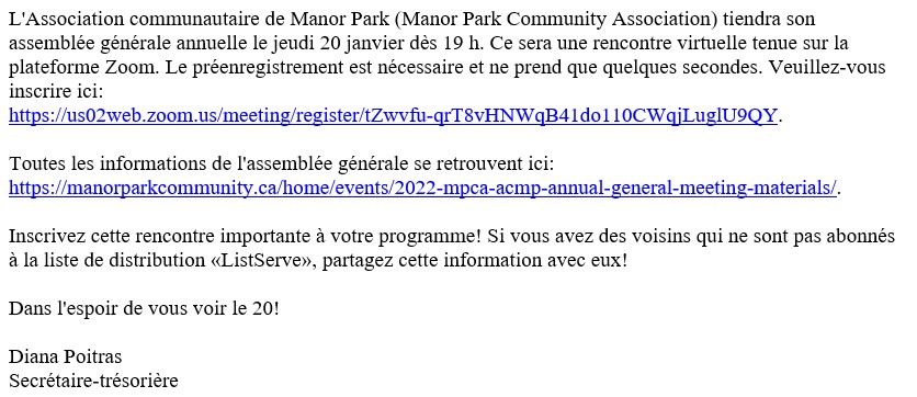 ACMP AGM sur Zoom 20 jan 2022
préenregistrement ici: bit.ly/3zYnYCc
informations ici: bit.ly/33vhGOs