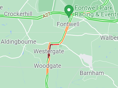SylvMelB's tweet photo. TRAVEL: #Westergate: #A29 Westergate Street blocked both ways due to an accident around Oaks Close @SussexTW @SussexIncidents https://t.co/dA9Xe9xT1h